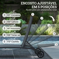 Outsunny Conjunto de 2 Espreguiçadeiras para Exterior com Encosto Ajustável em 5 Níveis e Rodas para Praia Piscina 165x66x102cm Branco e Preto(m-4)