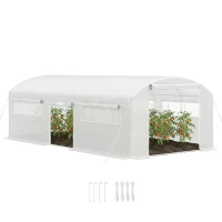 Outsunny Invernadero de Túnel 6x3x2 m con 6 Ventanas de Malla Cubierta de PE Anti-UV y 3 Puertas Enrollables Blanco(m-10)