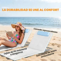 Outsunny Conjunto de 2 Esterillas con Respaldo Reclinable en 5 Niveles Reposacabezas y Bolsa de Transporte 134x48x33-43 cm Beige(m-6)