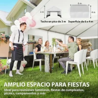 Outsunny Carpa para Fiestas 4x6 m Carpa de Jardín con Paredes Extraíbles 2 Puertas y Ventanas UPF30+ para Boda Gris y Blanco(m-4)