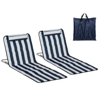 Outsunny Conjunto de 2 Esterillas con Respaldo Reclinable Reposacabezas y Bolsa de Transporte 134x48x33-43 cm Blanco y Azul(m-10)