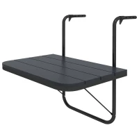 Outsunny Mesa Colgante para Balcón Plegable de Aluminio con Altura Ajustable en 4 Niveles Carga 25 kg 60x40x55-64 cm Negro(m-11)