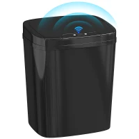 HOMCOM Cubo de Basura Cocina Automático 15 L con Sensor Infrarrojo y Modo Manual Anillo de Retención Antihuellas Negro(m-10)