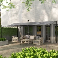 Outsunny Pérgola de Pared 3x6 m con Techo Inclinado Orificios de Drenaje y Estructura Metálica Gris Oscuro(m-9)