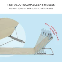 Outsunny Set de 2 Esterillas de Playa Plegables 124x53x35-45 cm con Respaldo Ajustable 5 Niveles y Reposacabezas Esteras de Playa Portátil Tela Oxford Acero con Bolsa Transporte para Jardín Beige(m-4)