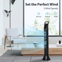 HOMCOM 36'' Freestanding Tower Fan, 3 Speed 3 Mode, 7.5h Timer, 70 Degree Oscillating, LED Display, Remote Controller, Black(m-15)