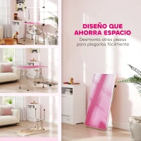 PawHut Mesa de Peluquería Canina Plegable con Cesta Metálica Barra de Acero Inoxidable Ajustable 107x60x164 cm Rosa(m-9)
