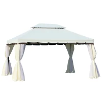 Outsunny Cenador de Jardín 4x3m Pabellón de Jardín Gazebo con Doble Techo Estructura de Aluminio UPF50+ para Exterior Crema(m-10)