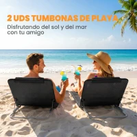Outsunny Conjunto de 2 Esterillas con Respaldo Reclinable en 5 Niveles Reposacabezas y Bolsa de Transporte 134x48x33-43 cm Negro(m-4)