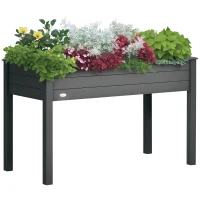 Outsunny Huerto Urbano Elevado de Madera 122,5x56,5x76 cm con Tela no Tejida para Cultivos Plantas Flores Gris Oscuro(m-10)