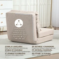 HOMCOM Sofá-Cama Individual Dobrável Estofado em Linho com Encosto Ajustável 5 Posições e 1 Almofada Bege(m-7)