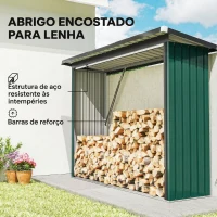 Outsunny Abrigo para Lenha de Aço Galvanizado com Base Elevada e Teto Inclinado 213x66,5x150 cm Cinzento Escuro(m-4)