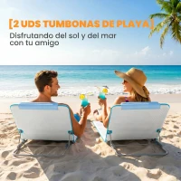 Outsunny Conjunto de 2 Esterillas con Respaldo Reclinable en 5 Niveles Reposacabezas y Bolsa de Transporte 134x48x33-43 cm Beige(m-4)