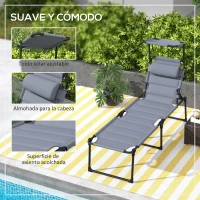 Outsunny Tumbona de Jardín con Toldo Ajustable Respaldo Regulable en 4 Niveles Reposacabezas para Terraza 70x200x45 cm Gris(m-6)