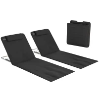 Outsunny Lot de 2 Tapis de Plage rembourré - Matelas de Plage - nattes de Plage - Dossier inclinable Multi-Positions - Sac Transport Inclus - métal Polyester PE Noir(m-1)