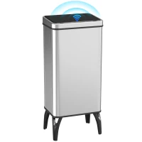 HOMCOM Cubo de Basura Cocina Automático 50L, Papelera de Cocina de Acero Inoxidable con Sensor Infrarrojo, Cierre Suave, Plata(m-10)