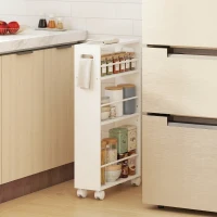HOMCOM Estante de Casa de Banho com Rodas Carrinho Auxiliar de 3 Níveis com Barras Laterais e Alças 45x15x80 cm Branco(m-7)