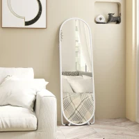 HOMCOM Espelho de Pé Oval 160x40 cm Espelho de Corpo Inteiro com Moldura Metálica Suporte e 2 Formas de Utilização Branco(m-8)