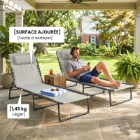 Outsunny Lot de 2 bain de soleil transat pliable dossier inclinable multi-positions acier lacets élastiques textilène crème(m-7)