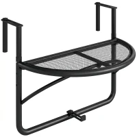 Outsunny Mesa Colgante de Balcón Semicircular 60x47x50 cm Ajustable en Altura Simple y Conveniente para Barandilla de Balcón Terraza Patio(m-1)
