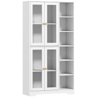 HOMCOM Buffet Alto da Cucina, Vetrina con 4 Porte a Chiusura Ammortizzata in Vetro Temperato, 90x35x172 cm, Bianco(m-1)