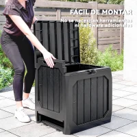 Outsunny Baúl de Almacenaje Exterior de Plástico Capacidad 121L con 2 Asas y Tapa Bloqueable Impermeable 56x45x53 cm Negro(m-4)