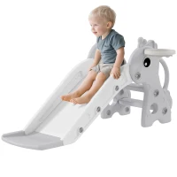 AIYAPLAY Tobogán Infantil con Diseño de Jirafa Canasta y Escalera para Niños de 1-3 Años para Interior 106x51,5x52 cm Gris(m-10)