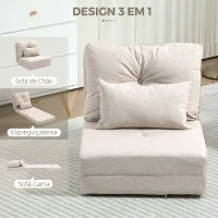 HOMCOM Sofá-Cama Individual Dobrável Estofado em Linho com Encosto Ajustável 5 Posições e 1 Almofada Bege(m-5)