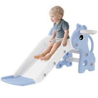 AIYAPLAY Tobogán Infantil 3 en 1 para Niños 1-3 Años con Escalera Canasta de Baloncesto y Diseño de Jirafa 106x51,5x52 cm Azul(m-10)