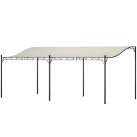 Outsunny Pérgola de Parede 3x6 m com Telhado Inclinado Orifícios de Drenagem e Estrutura Metálica Creme