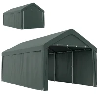 Outsunny Abrigo de Exterior 590x300x280 cm Garagem de Exterior para Carros Anti UV com Paredes Laterais Desmontáveis e 2 Portas Cinza Escuro(m-10)