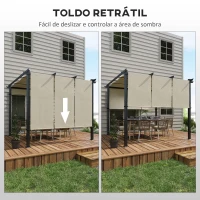 Outsunny Pérgola Exterior 3x3 m com Toldo Deslizante Estrutura de Aço Impermeável e Anti-UV para Terraço ou Pátio Bege(m-4)