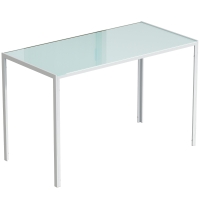 HOMCOM Mesa de Comedor de Cristal, Mesa Rectangular para 4-6 Personas con Patas de Metal, para Cocina, Salón, 120x60x75 cm, Blanco