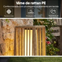 Outsunny Candeeiro Solar de Jardim em Vime com Luz LED Automática, Impermeável IP44, 19x19x68 cm, Cor Areia(m-6)