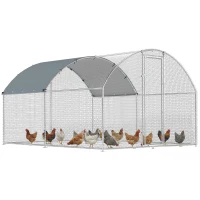 PawHut Gallinero para Exterior 2,8x3,4x1,9 m Cubierta de Tela Oxford Anti-UV Impermeable Pestillos para 10-16 Gallinas Plata(m-10)