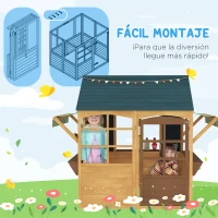 AIYAPLAY Casita de Juegos Infantil de Madera con Ventanas Pizarras Tejado y Toldo 173x117x144 cm Madera Natural(m-5)