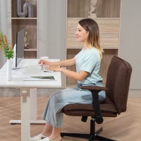 HOMCOM Silla de Oficina Piernas Cruzadas con Reposabrazos Abatible Asiento Ancho sin Ruedas Altura Ajustable Giratoria Marrón(m-8)
