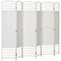 HOMCOM Paravan separator de încăperi cu 6 panouri pliabil din sfoară de hârtie 160x170cm decor pentru dormitor alb(m-6)