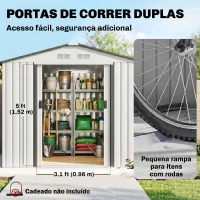 Outsunny Abrigo de Jardim 213x130x185cm Abrigo de Jardim Metálico de Exterior com 2 Portas Deslizantes e 4 Janelas Branco e Cinza(m-11)
