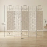 HOMCOM Paravent Séparateur d'Espaces 6 Panneaux Pliable en Corde de Papier 160x170cm Décoration pour Chambre Blanc(m-3)