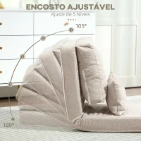 HOMCOM Sofá-Cama Individual Dobrável Estofado em Linho com Encosto Ajustável 5 Posições e 1 Almofada Bege(m-4)