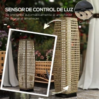 Outsunny Lámpara Solar de Jardín de Ratán Sintético con Luces LED Encendido/Apagado Automático 21x21x78 cm Natural(m-6)