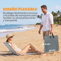 Outsunny Conjunto de 2 Esterillas con Respaldo Reclinable Reposacabezas y Bolsa de Transporte 134x48x33-43 cm Blanco y Gris(m-7)