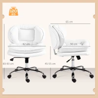 HOMCOM Silla de Oficina Piernas Cruzadas con Asiento Ancho Ruedas Altura Ajustable Doble Acolchado Función Basculante Blanco(m-3)