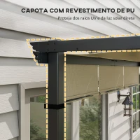 Outsunny Pérgola Exterior 3x3 m com Toldo Deslizante Estrutura de Aço Impermeável e Anti-UV para Terraço ou Pátio Bege(m-6)