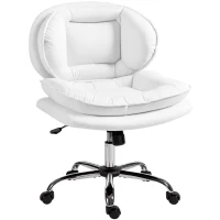 HOMCOM Silla de Oficina Piernas Cruzadas con Asiento Ancho Ruedas Altura Ajustable Doble Acolchado Función Basculante Blanco(m-10)