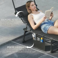 Outsunny Bain de Soleil 5 Positions Inclinables, avec Canopy Coussin Appuie-tête Poche Latérale, 190x57x30cm, Gris Foncé(m-9)