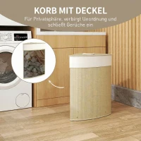 HOMCOM Panier à Linge en Bambou 55L, Panier Triangle avec Sac Amovible et Lavable, Couvercle, Poignée, 35x35x60cm, Naturel(m-5)