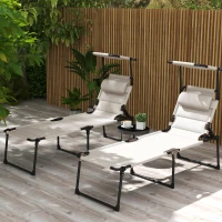 Outsunny Lot de 2 Bains de soleil transats pliables grand confort dossier pare-soleil réglables multi-positions, crème(m-2)