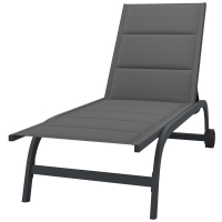 Outsunny Bain de Soleil en Aluminium, Dossier Réglable 6 Positions avec Roues, Rembourrage Intégré, 62x165x94cm, Gris Foncé